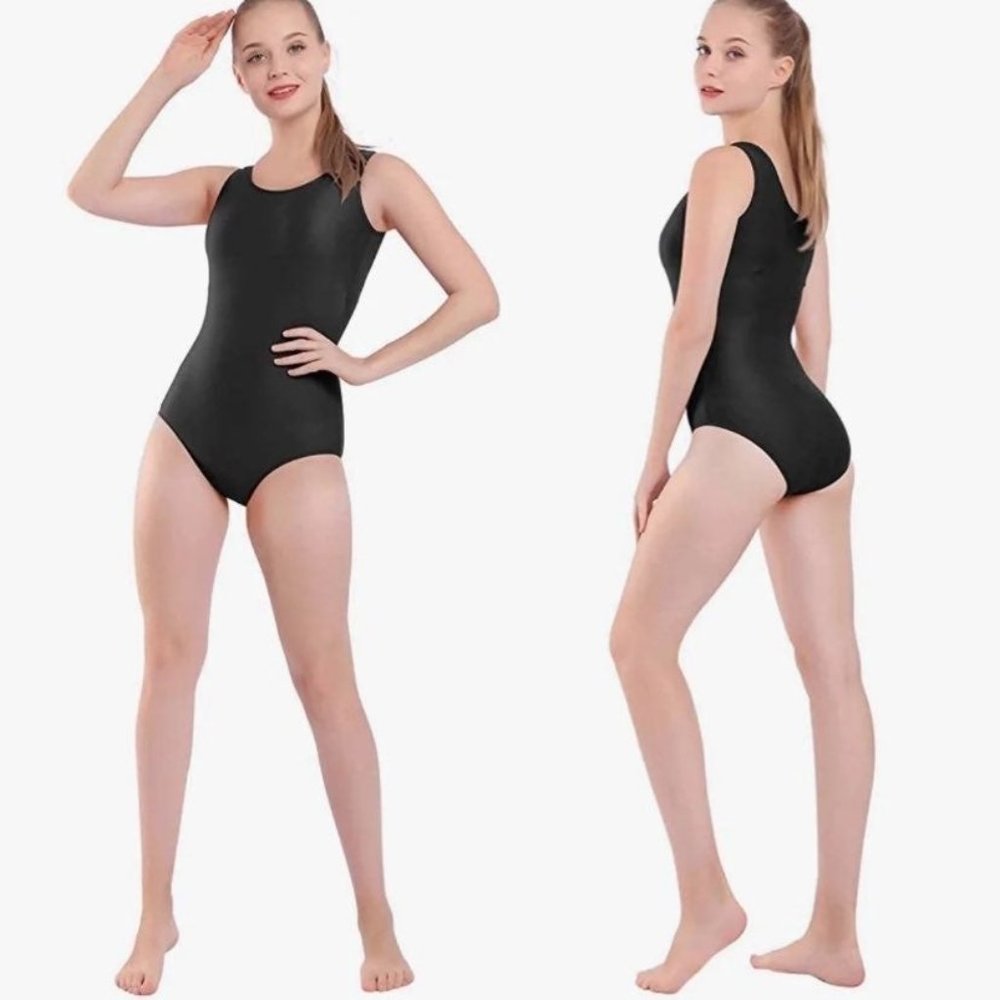 Solid Tank Leotard with Scoop Neck Top Bodysuit